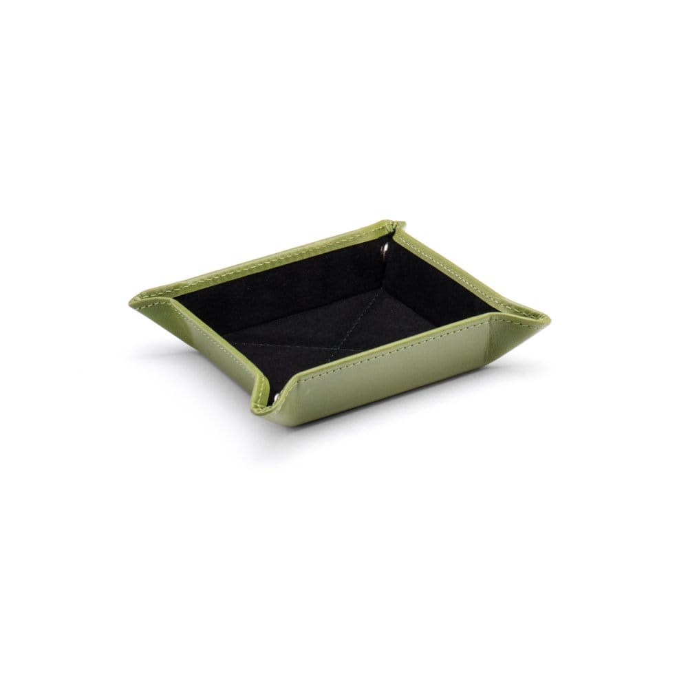 Small leather valet tray, lime green with black, front