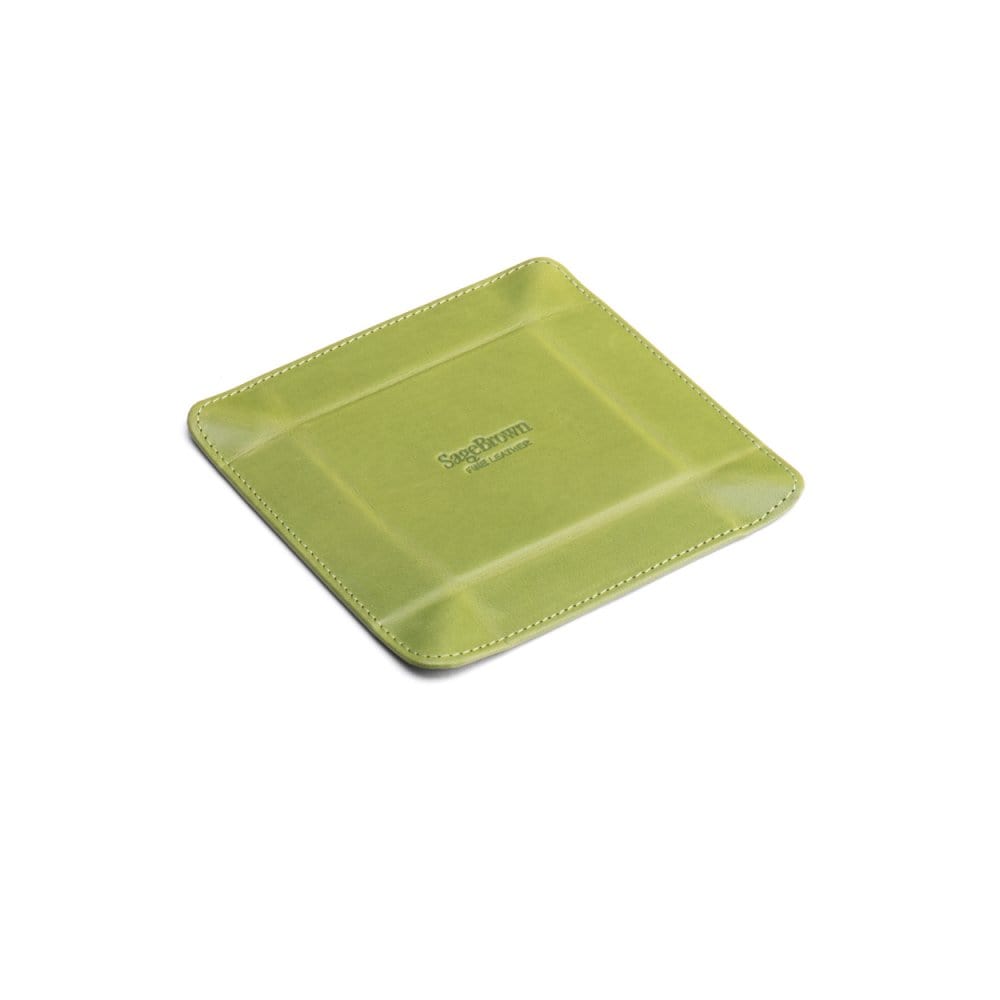 Small leather valet tray, lime green with black reverse