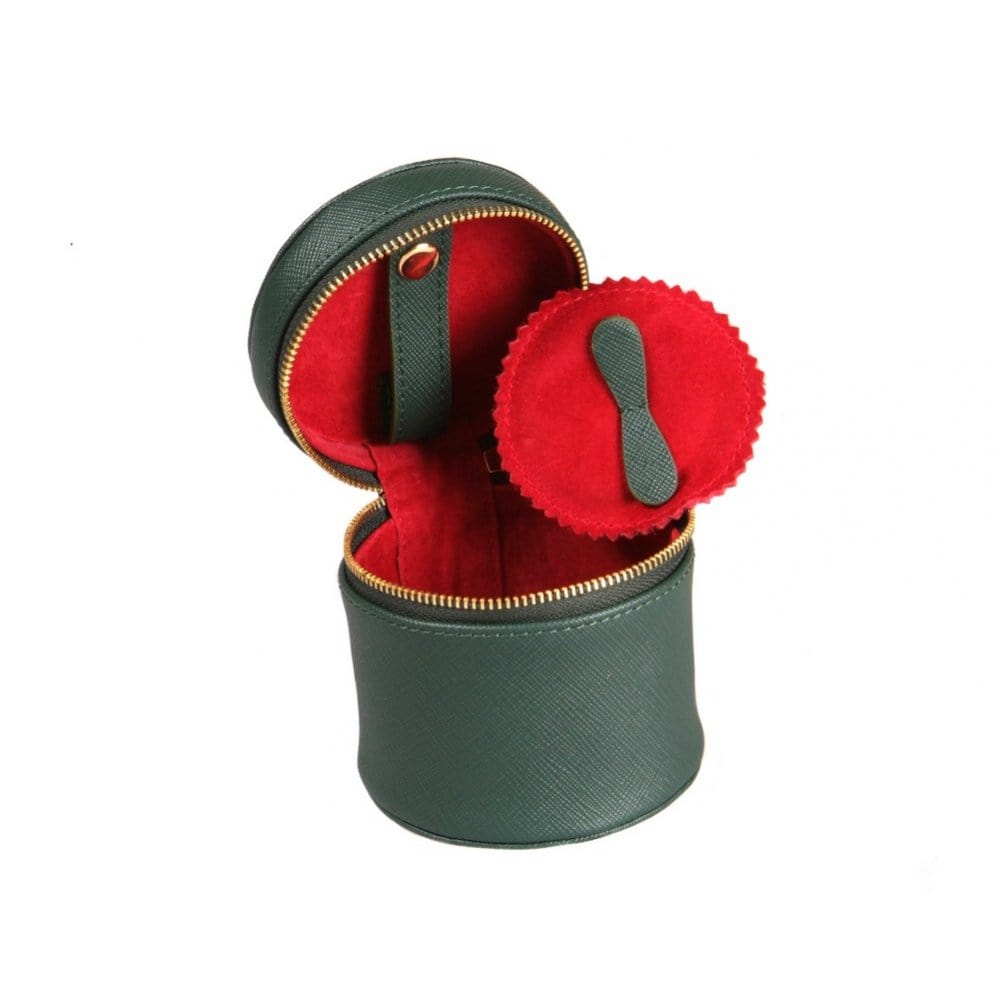 Green Leather Cylindrical Jewellery Case