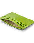 Flat leather credit card holder with middle pocket, 5 CC slots, lime saffiano, inside