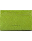 Flat leather credit card holder with middle pocket, 5 CC slots, lime saffiano, back