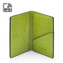 RFID bifold credit card holder, lime saffiano, inside view