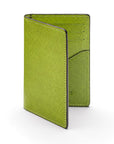 RFID bifold credit card holder, lime saffiano, front view