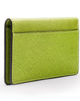 RFID bifold credit card holder, lime saffiano, back view