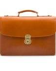 Bridle hide briefcase with brass lock, Harvard, london tan, front