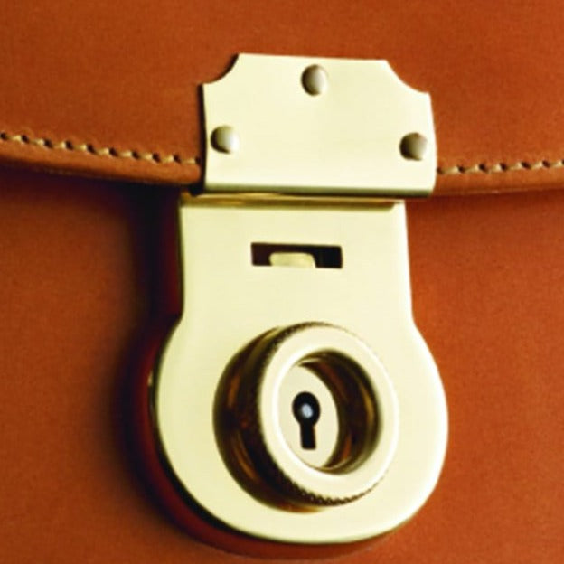 Bridle hide briefcase with brass lock, Harvard, london tan, lock