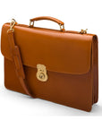 Bridle hide briefcase with brass lock, Harvard, london tan, side