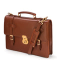 Leather Cambridge satchel briefcase, London tan, side