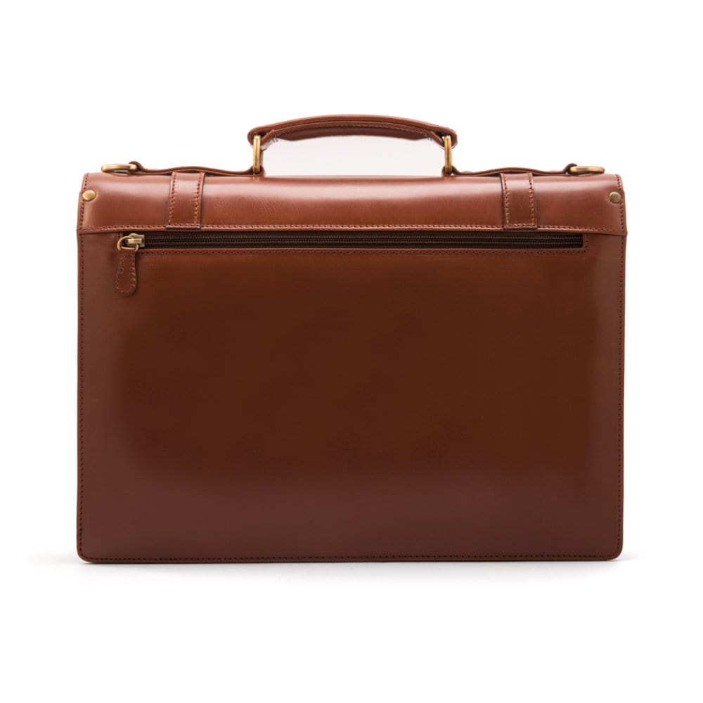 Leather Cambridge satchel briefcase, London tan, back
