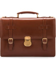 Leather Cambridge satchel briefcase, London tan, front