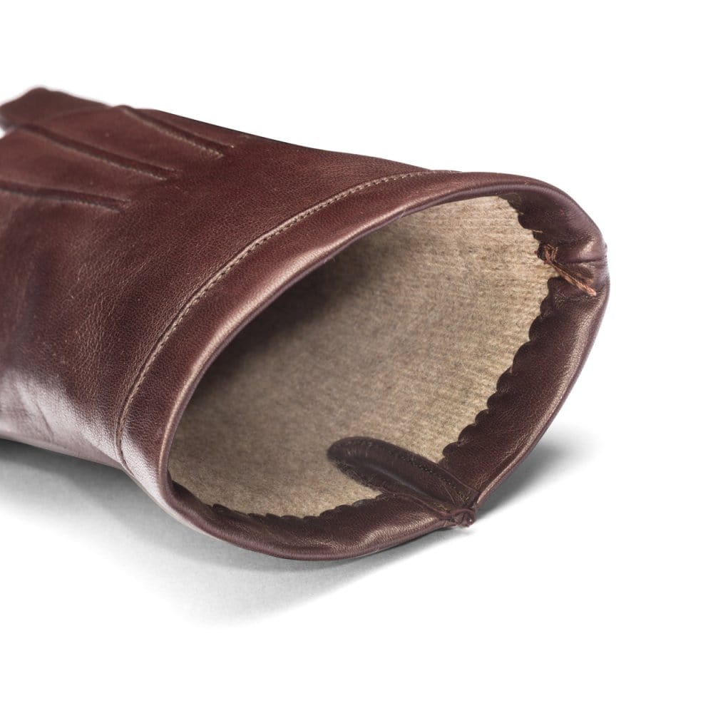 Cashmere lined leather gloves men's, brown, inside