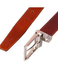 Men's leather reversible belt, dark tan with light tan, silver buckle