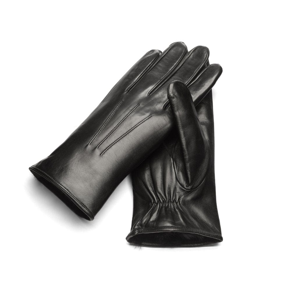 Fur lined leather gloves men's, black