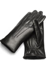 Fur lined leather gloves men's, black