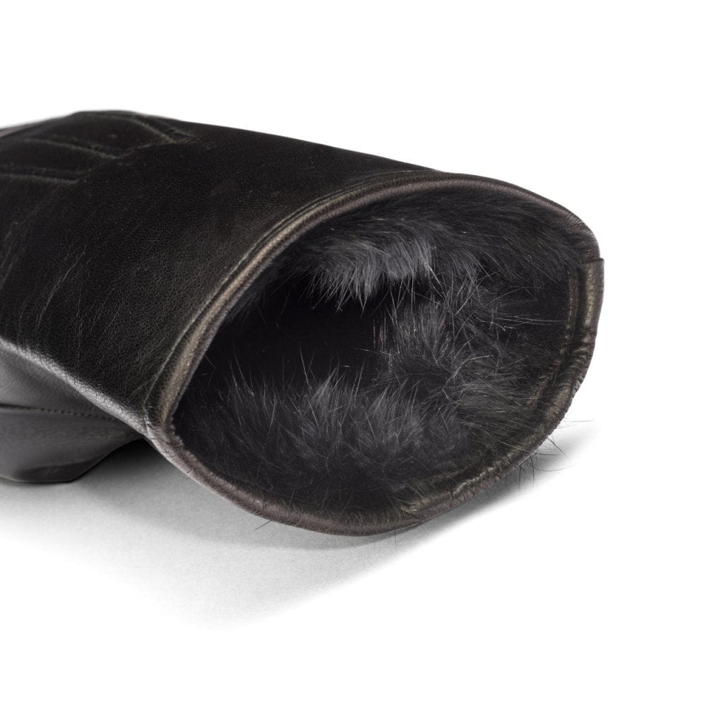 Fur lined leather gloves men's, black, inside