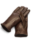 Fur lined leather gloves men's, brown