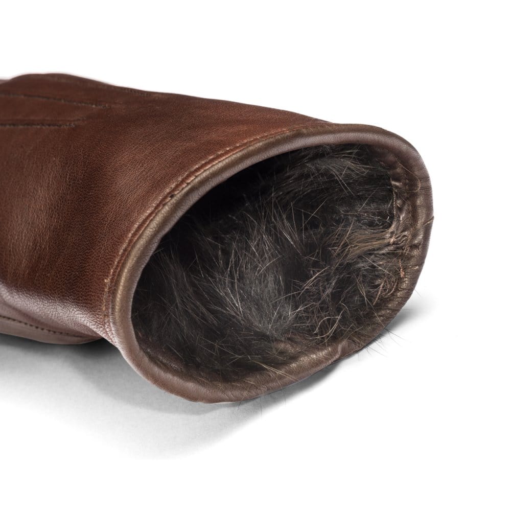 Fur lined leather gloves men's, brown, inside