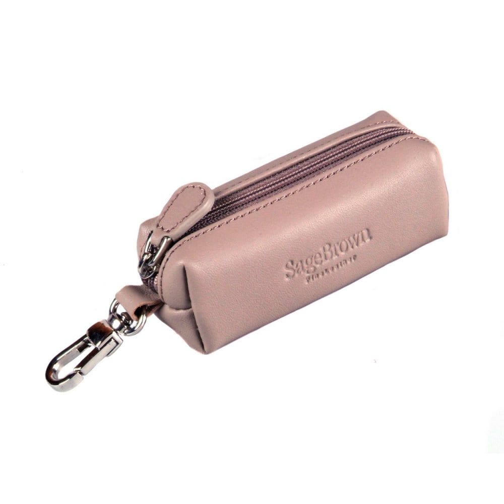 Key case with zip, leather, mushroom, front view