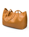 Woven leather slouchy bag, mustard, side