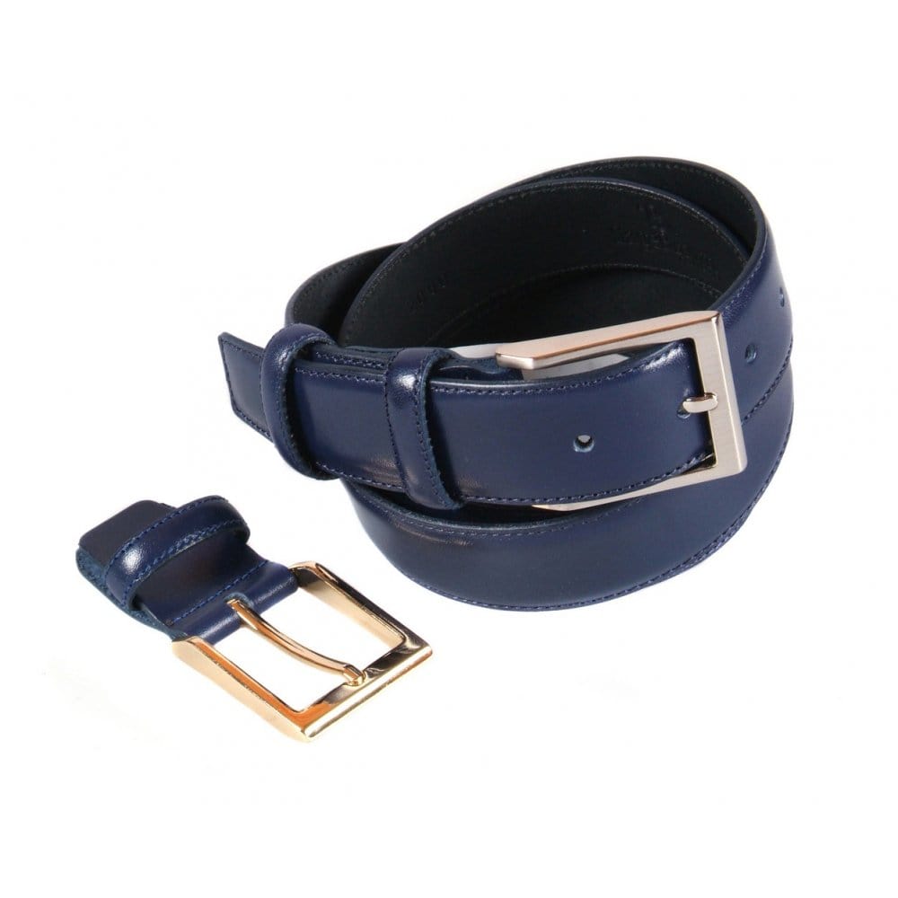 Leather belt with 2 buckles, navy