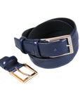 Leather belt with 2 buckles, navy