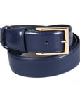 Leather belt with gold buckle, navy