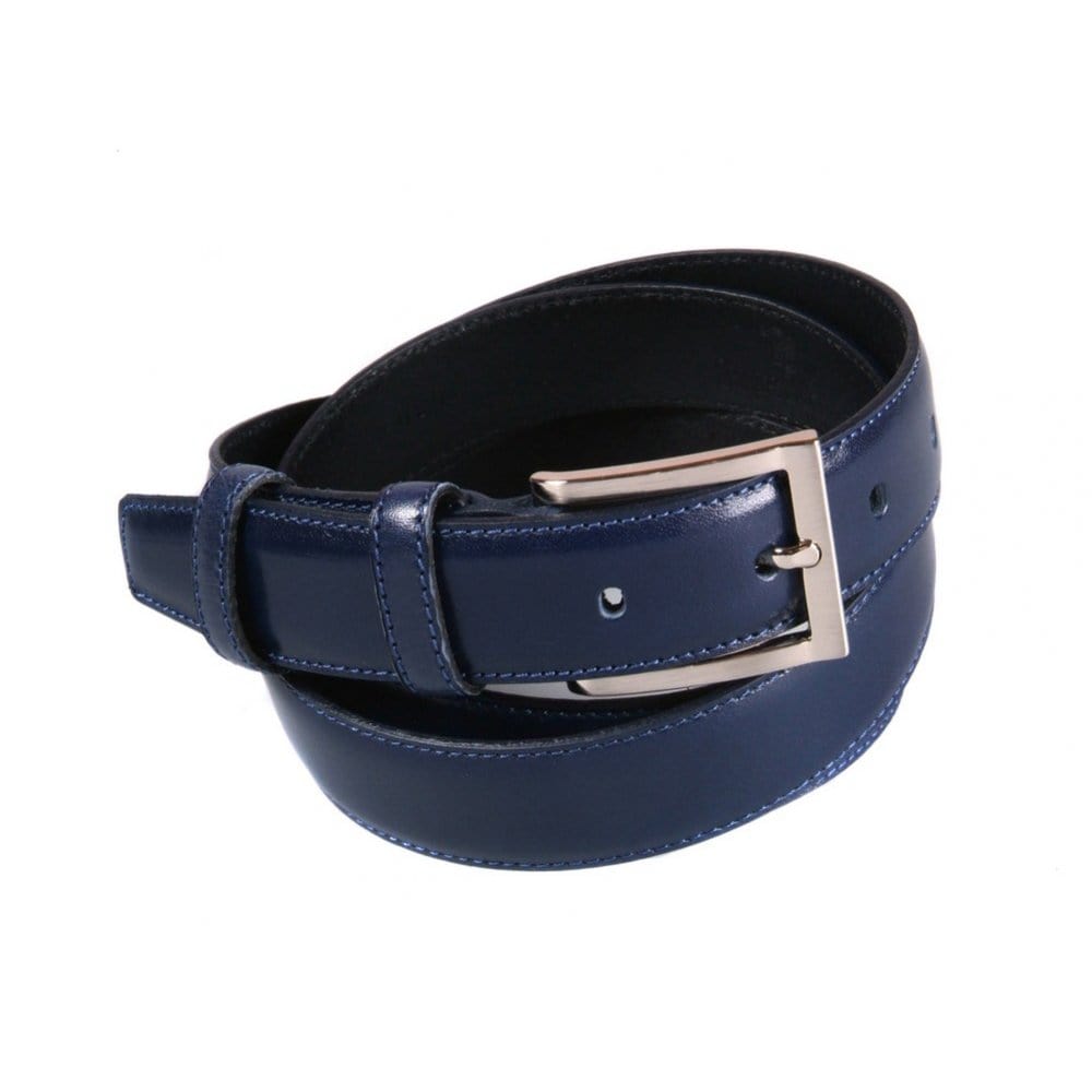 Men's leather skinny belt, navy