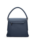 Leather handbag with flap over lid, navy, back view