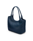 Woven leather shoulder bag, navy, side