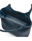 Woven leather shoulder bag, navy, inside