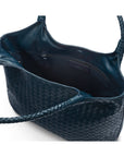 Woven leather shoulder bag, navy, open