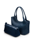 Woven leather shoulder bag, navy, with detachable inner bag