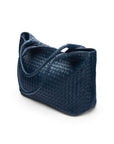 Woven leather shoulder bag, navy