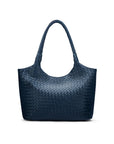 Woven leather shoulder bag, navy, front