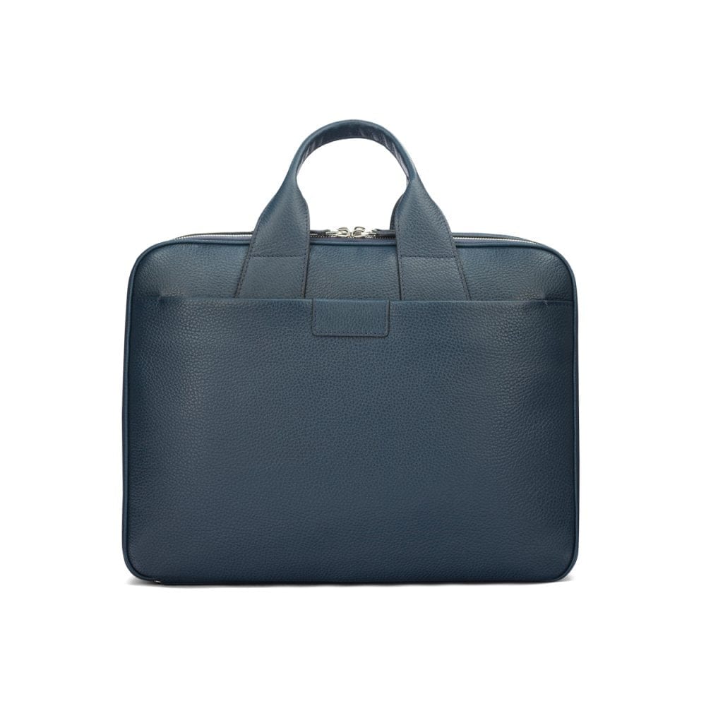 15" leather laptop briefcase, navy, front