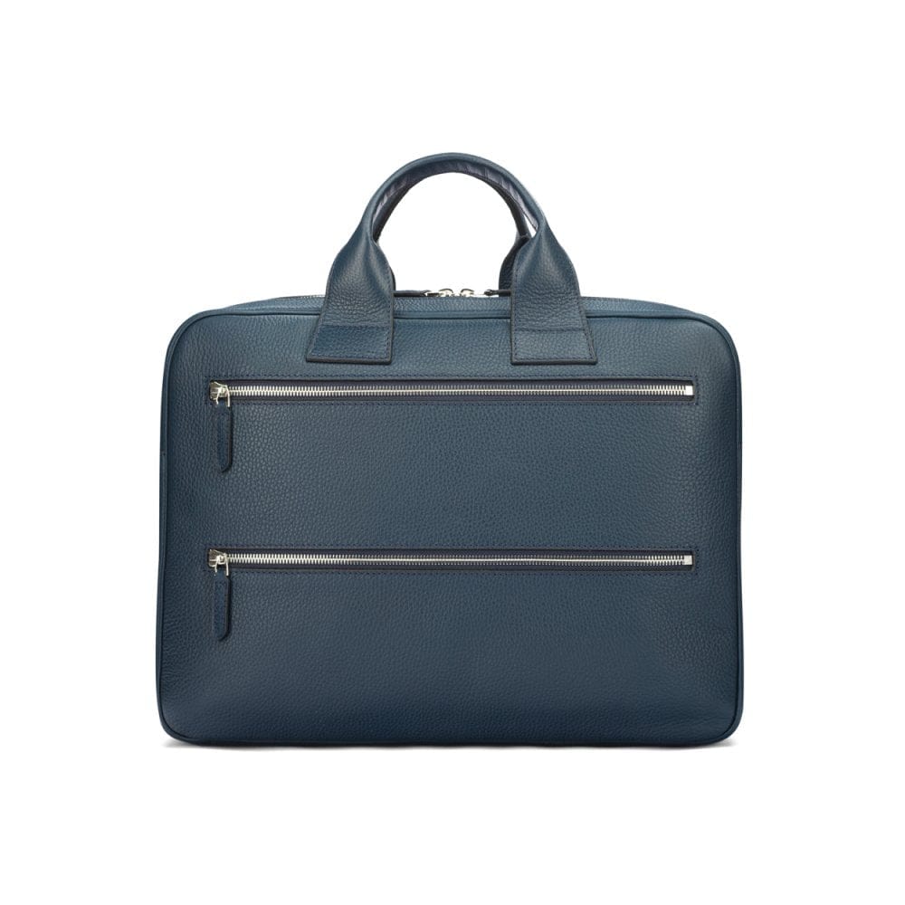15" leather laptop briefcase, navy, back