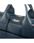 15" leather laptop briefcase, navy, zip closure