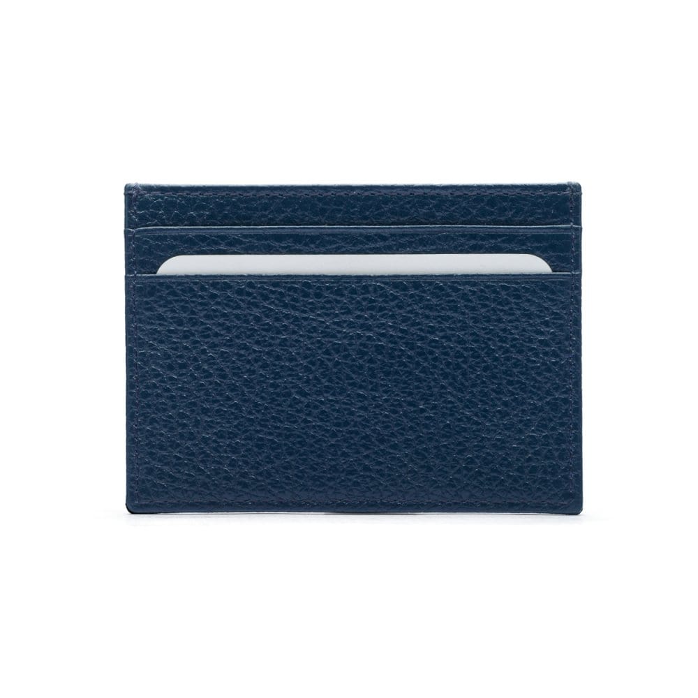 Flat leather credit card wallet 4 CC, navy, front