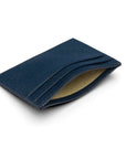 Flat leather credit card wallet 4 CC, navy, inside