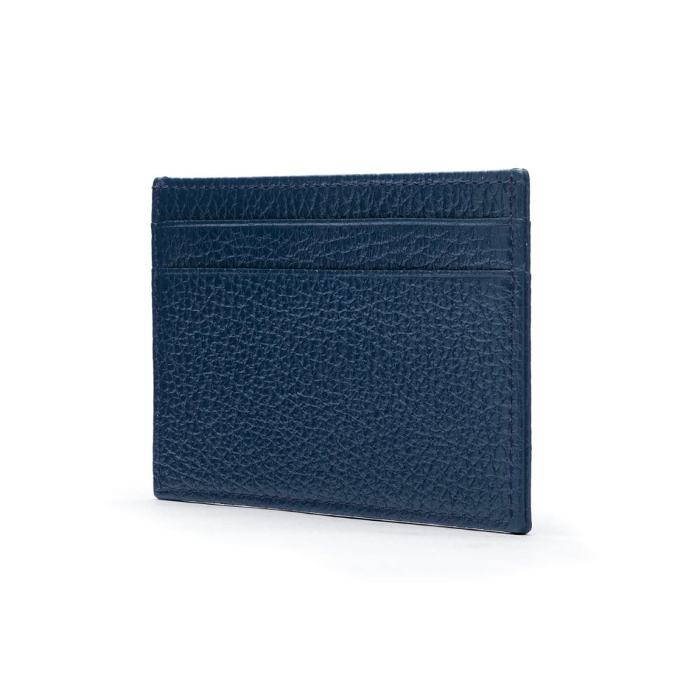 Flat leather credit card wallet 4 CC, navy, side