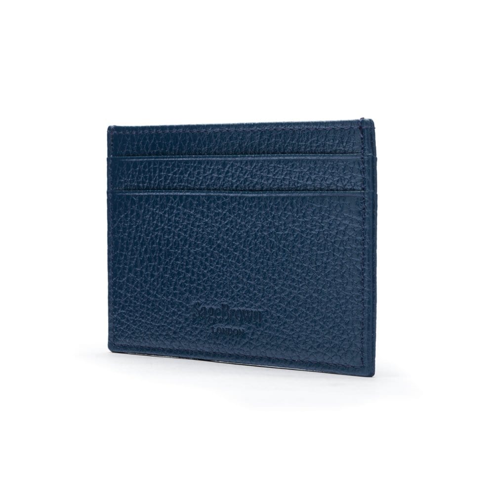 Flat leather credit card wallet 4 CC, navy, back