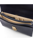 Bridle hide briefcase with brass lock, Harvard, navy, inside