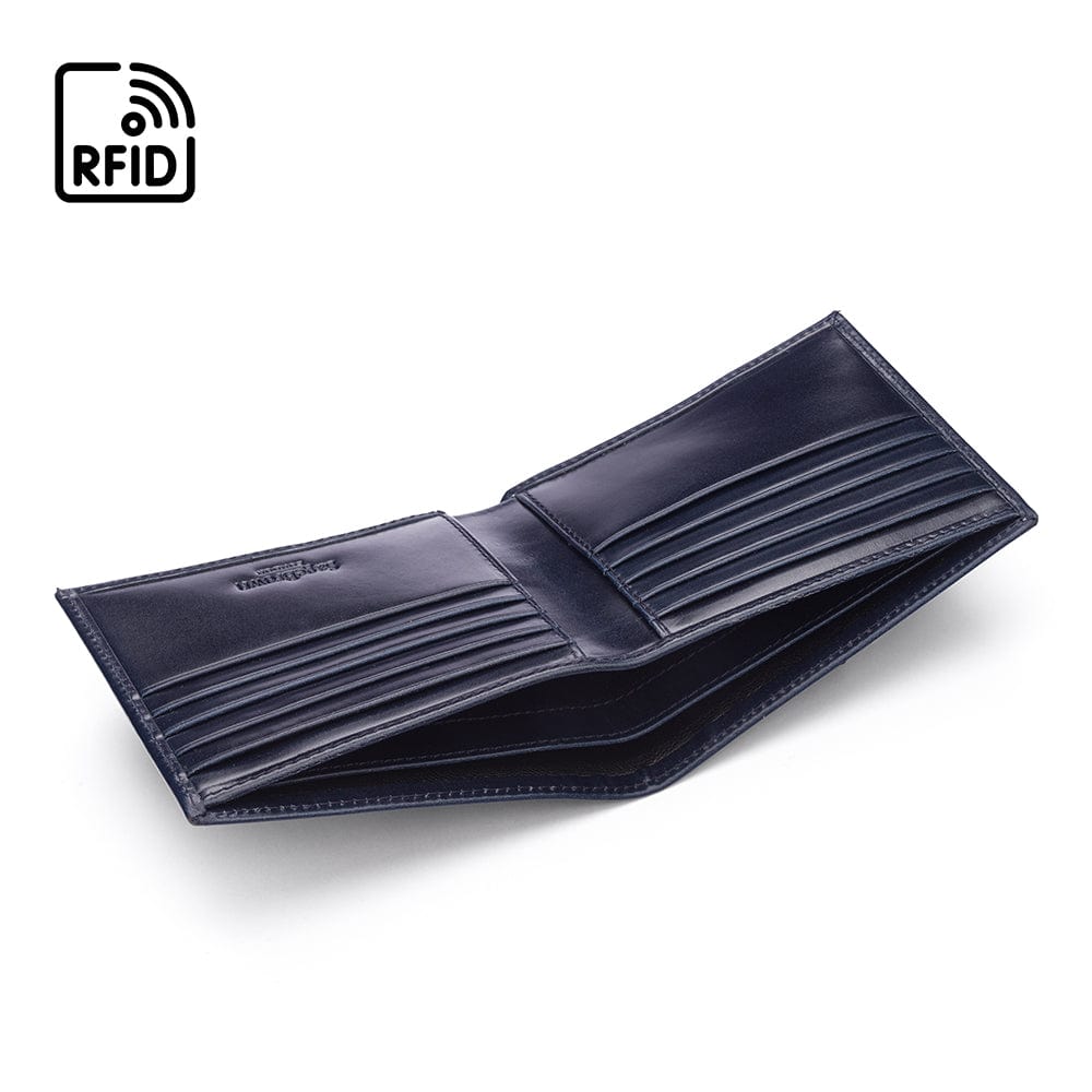 RFID wallet in navy bridle leather, inside view
