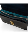 Burnished leather briefcase with brass lock, Harvard, navy, inside