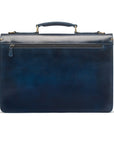 Burnished leather briefcase with brass lock, Harvard, navy, back