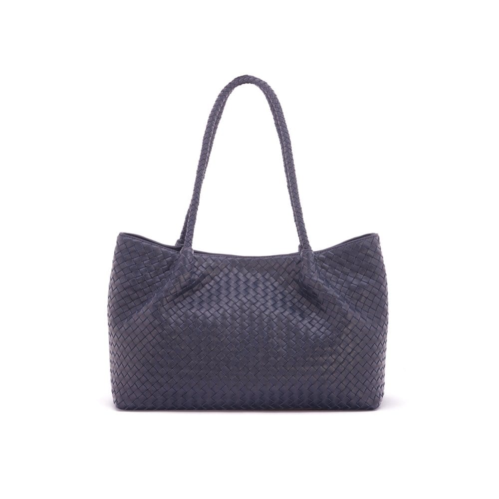 Woven leather slouchy bag, navy, front