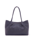 Woven leather slouchy bag, navy, front