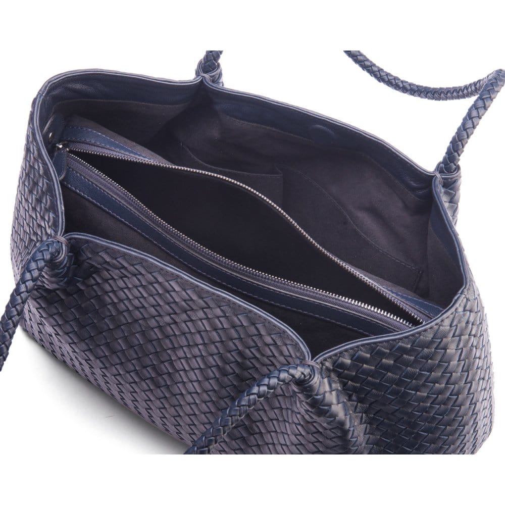  Woven leather slouchy bag, navy, inside