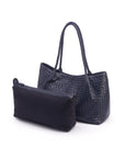 Woven leather slouchy bag, navy, with inner bag