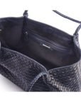 Woven leather slouchy bag, navy, inside without inner bag